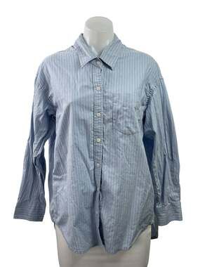 Aritzia Wilfred Blue Striped Long Sleeve Relaxed Curve Hem Button Down Shirt XS